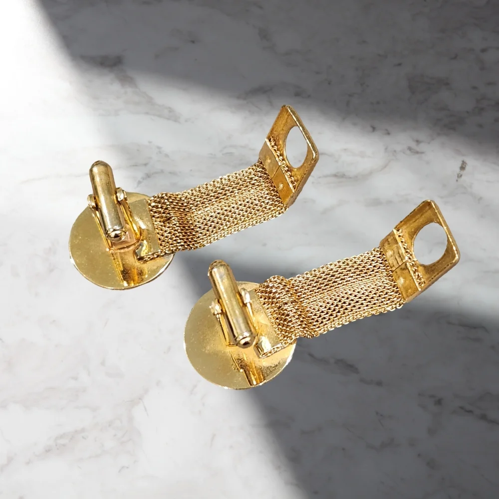 Vintage Tiger's‎ Eye Yellow Gold Tone Wrap Around Cuff Links